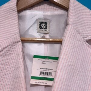 Anne Klein seersucker blazer pink and white